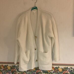 H&M Oversized V Neck Cardigan Wool Blend Sweater, Size M, Cream